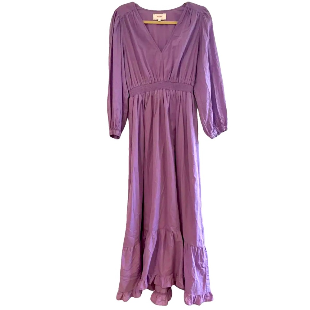 Xirena Womens Cotton V-neck Long Sleeve Long Maxi Dress Purple